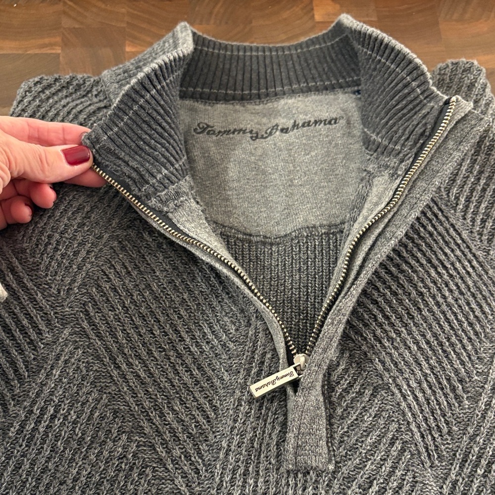 Tommy Bahama Charcoal Zip-Up Sweater for Men
